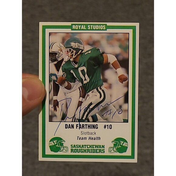 VTG Retro 1990's  Saskatchewan Roughriders Dan Farthing #10 AUTOGRAPHED Card - Picture 1 of 3